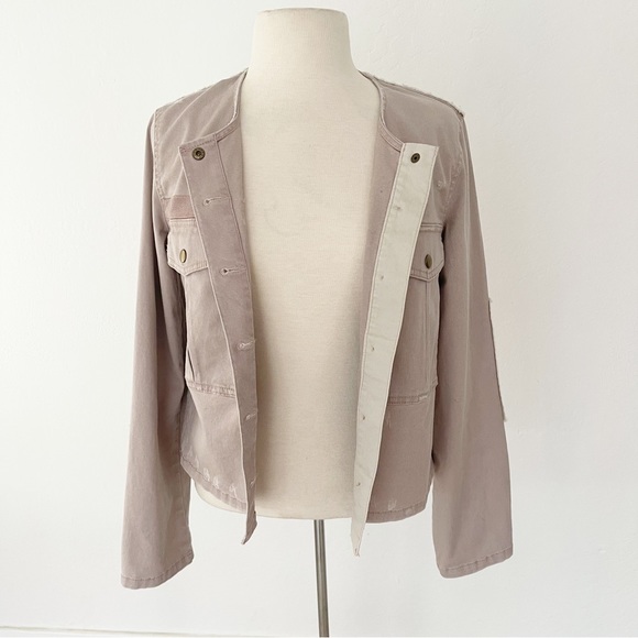 Free People Distressed Purple Cargo Utility Denim Bomber Jacket | Small - Picture 4 of 16